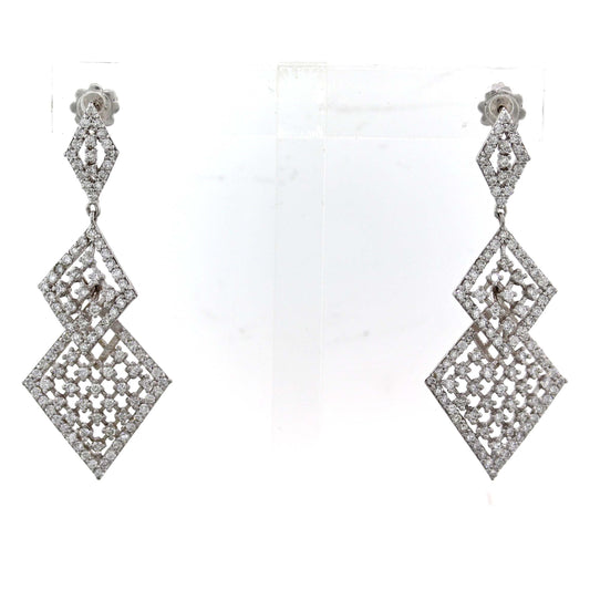 Solid 14k White Gold 2.65ctw Diamond Drop Dangle Lace Chandelier Earrings A9