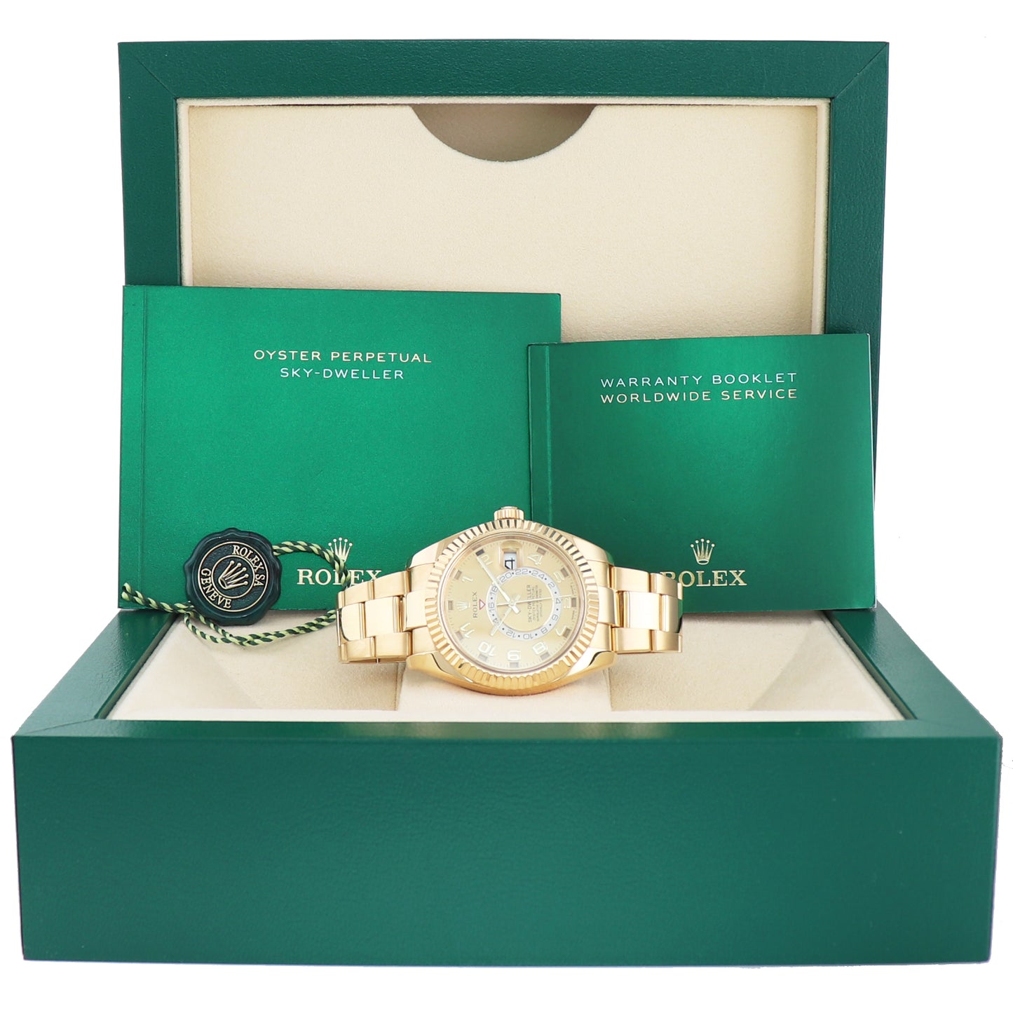 2017 MINT Rolex Sky-Dweller Yellow Gold Champagne Arabic 326938 Watch Box