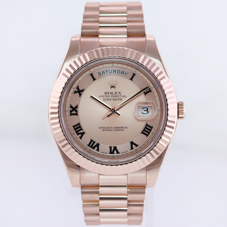 MINT PAPERS Rolex 218235 Day Date II President Rose Gold Concentric Roman 41mm Watch