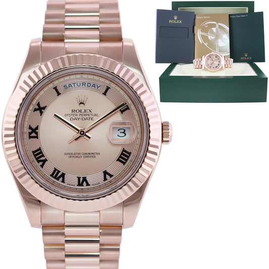 MINT PAPERS Rolex 218235 Day Date II President Rose Gold Concentric Roman 41mm Watch