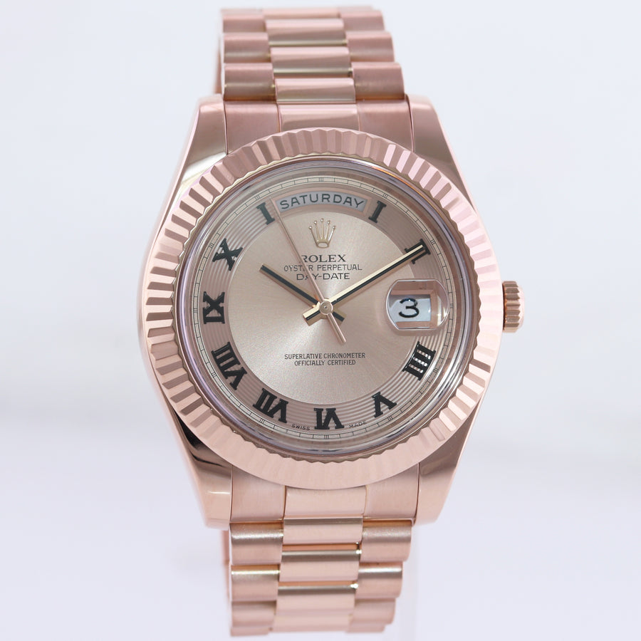 MINT PAPERS Rolex 218235 Day Date II President Rose Gold Concentric Roman 41mm Watch