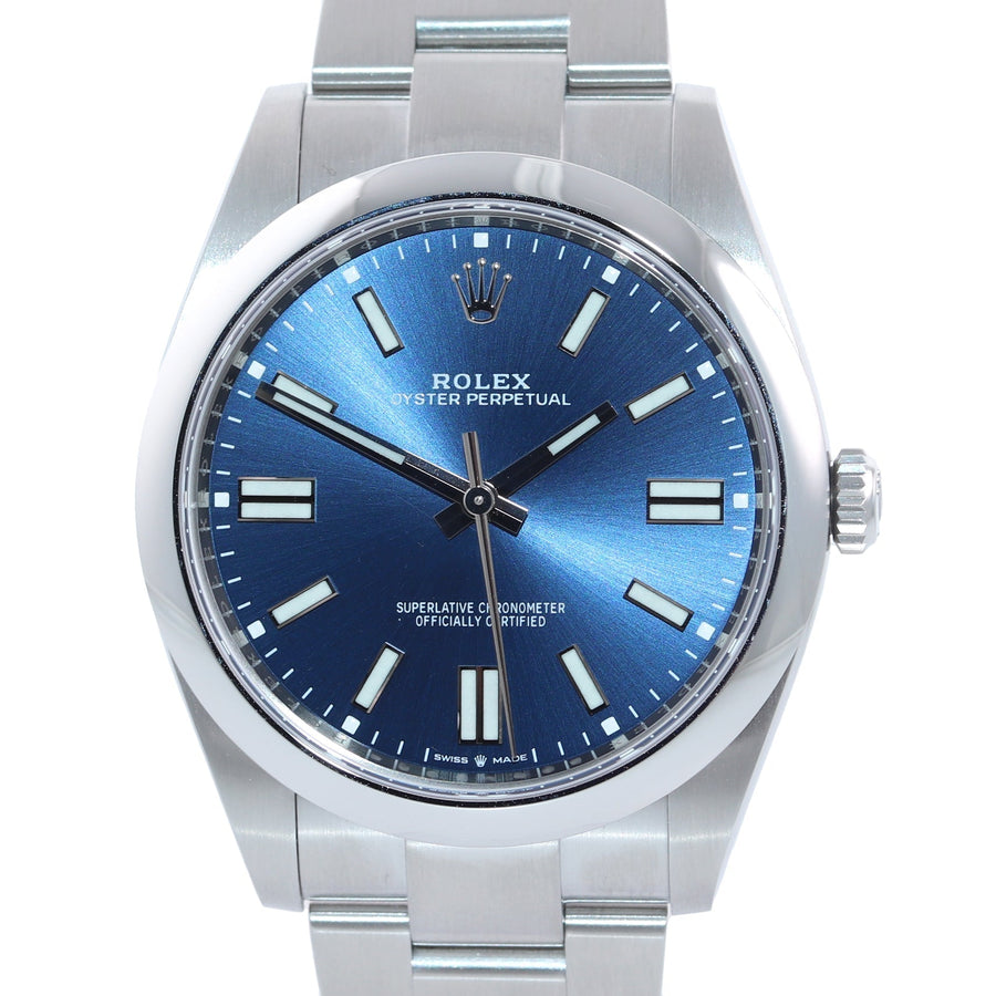 2022 NEW PAPERS Rolex Oyster Perpetual 41mm Blue Stick Oyster Watch 124300 Box