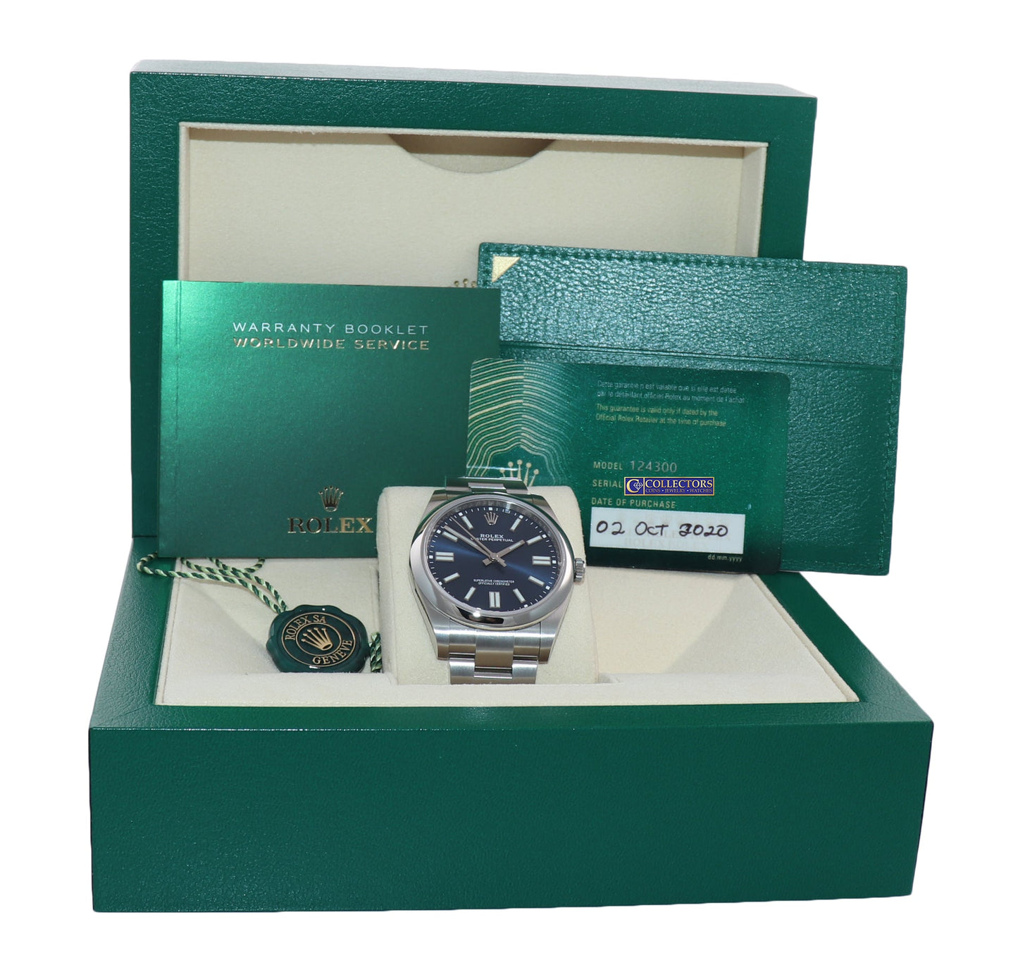 2020 PAPERS Rolex Oyster Perpetual 41mm Blue Stick Oyster Watch 124300 Box