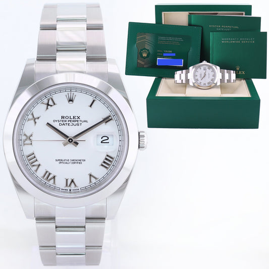 MINT 2023 NEW PAPERS Rolex DateJust 41 Steel 126300 White Roman Oyster Watch Box