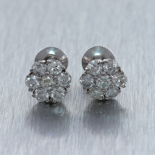 14k White Gold 1.89ctw Diamond Cluster Stud Earrings