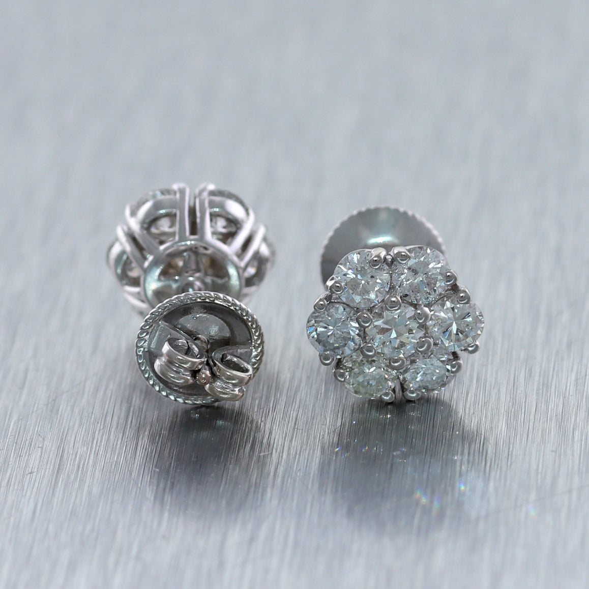 14k White Gold 1.89ctw Diamond Cluster Stud Earrings