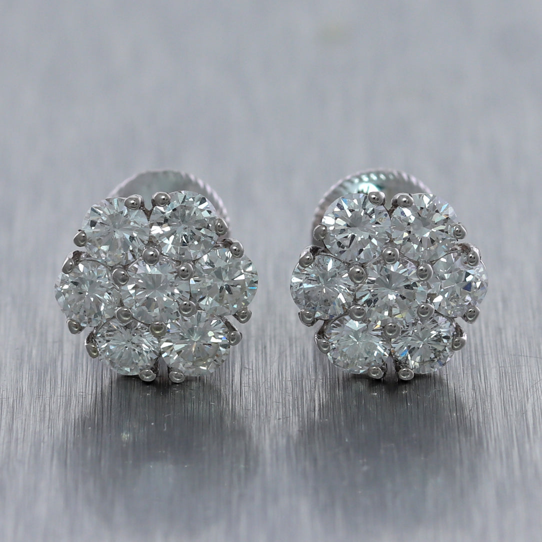 14k White Gold 2.25ctw Diamond Cluster Stud Earrings