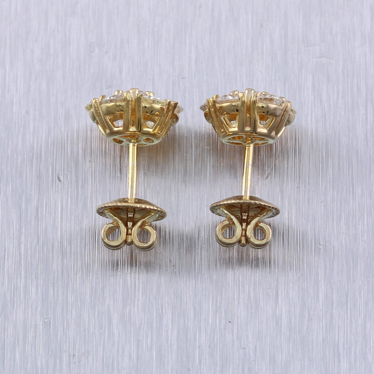 14k Yellow Gold 1.96ctw Diamond Cluster Stud Earrings