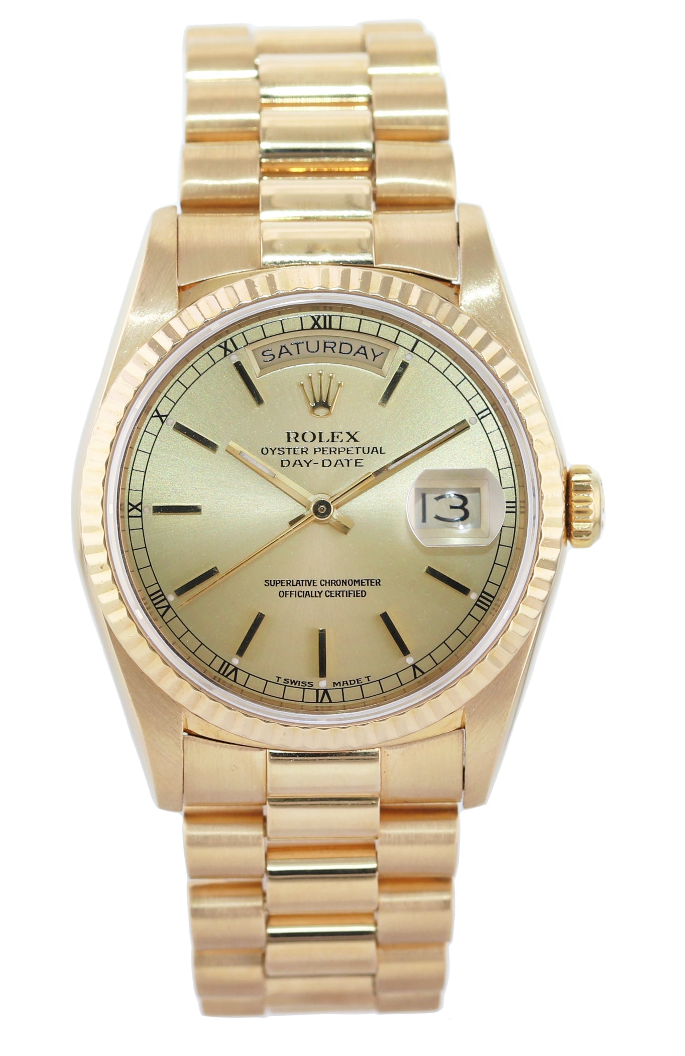 MINT 18238 Rolex President Champagne Stick Yellow Gold Double Quickset Watch Box