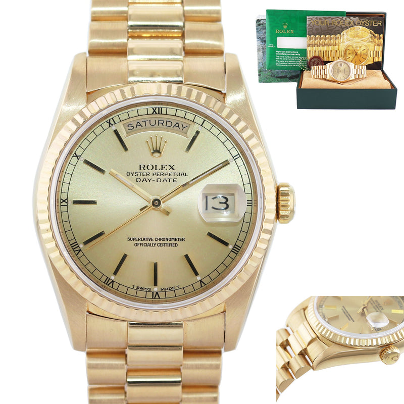 MINT 18238 Rolex President Champagne Stick Yellow Gold Double Quickset Watch Box