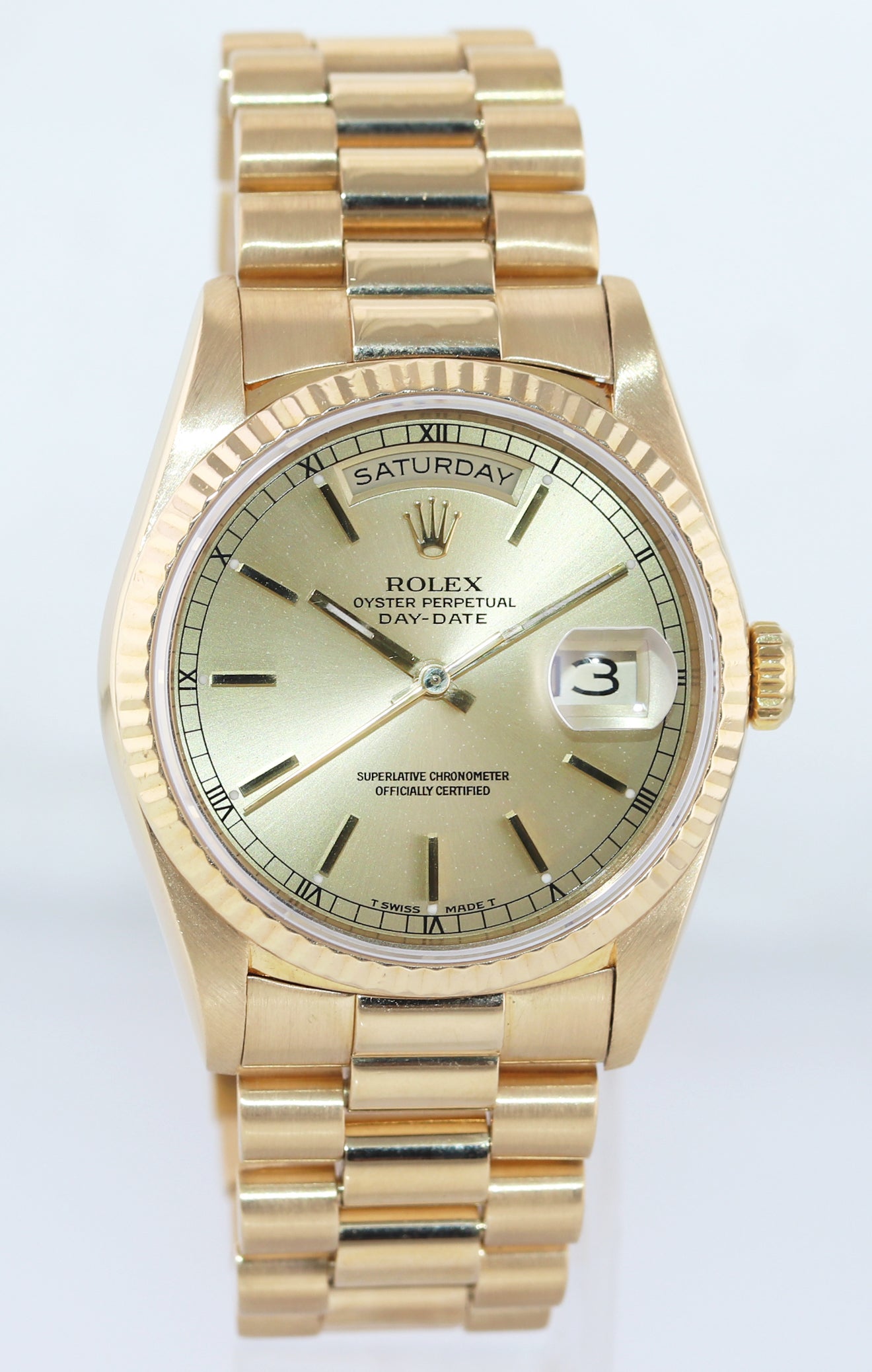 MINT 18238 Rolex President Champagne Stick Yellow Gold Double Quickset Watch Box