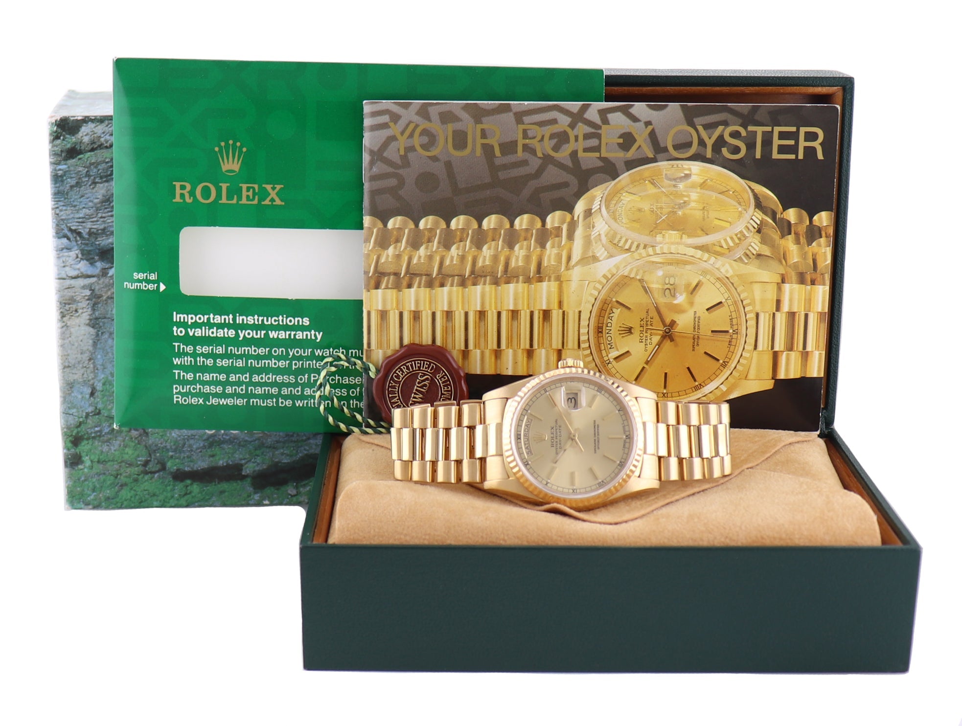 MINT 18238 Rolex President Champagne Stick Yellow Gold Double Quickset Watch Box