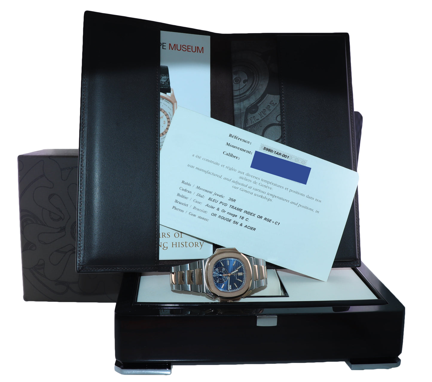 MINT 2015 PAPERS 5980/1AR-001 Patek Philippe Nautilus Rose Gold Two Tone Blue Watch