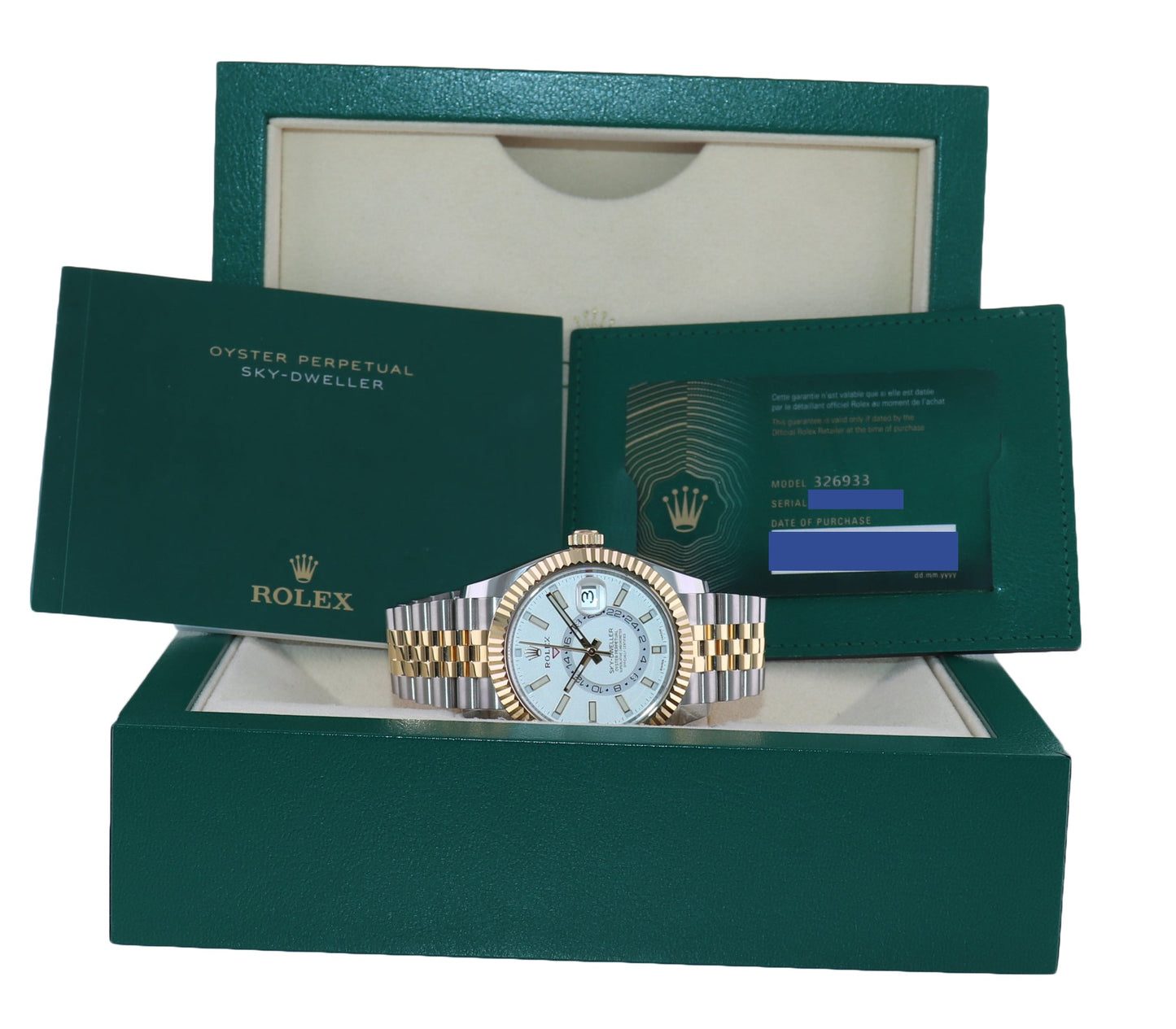 2021 NEW PAPERS Rolex 326933 Sky-Dweller 42mm White Dial Two Tone Steel Gold Jubilee Watch