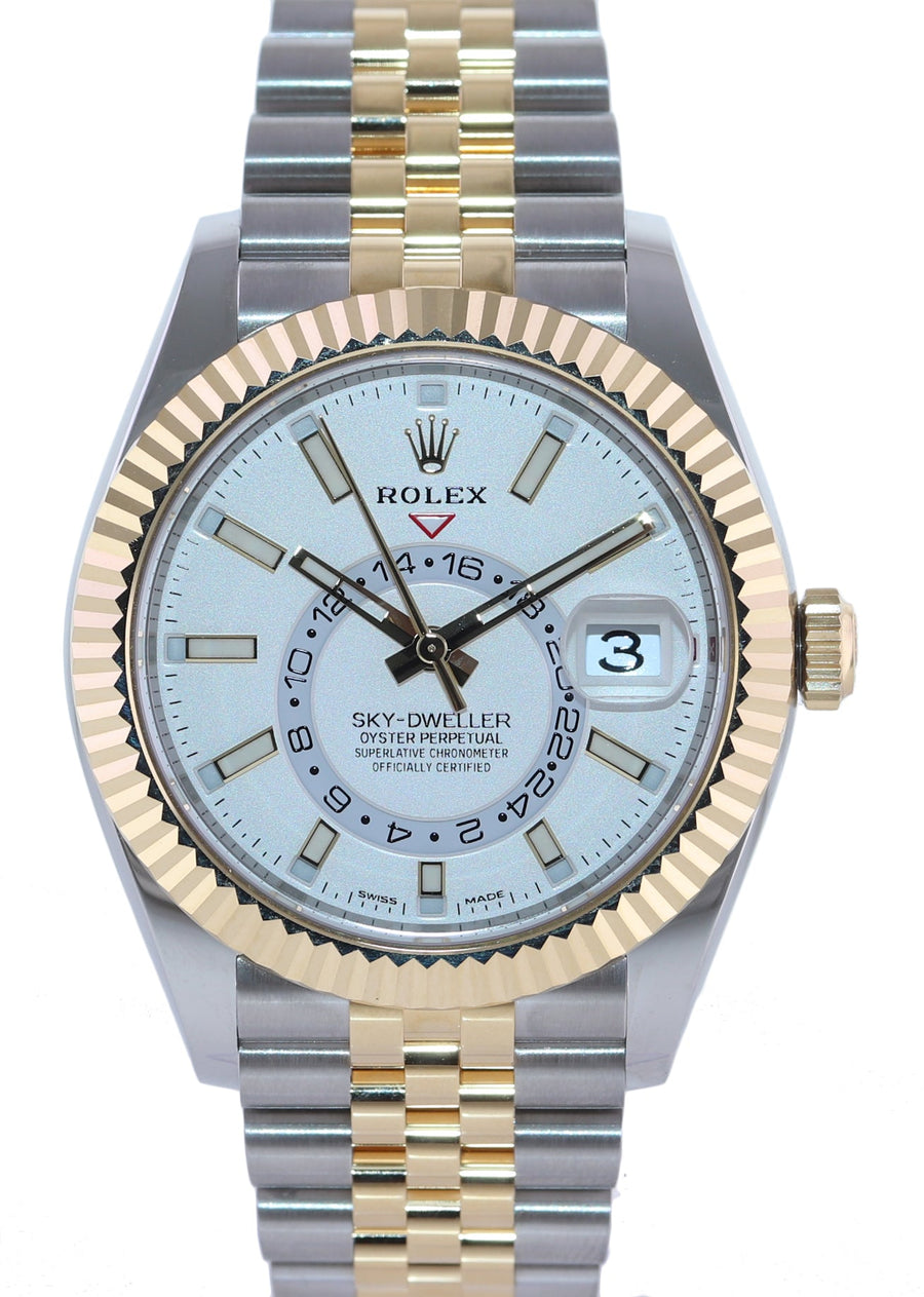 2021 NEW PAPERS Rolex 326933 Sky-Dweller 42mm White Dial Two Tone Steel Gold Jubilee Watch