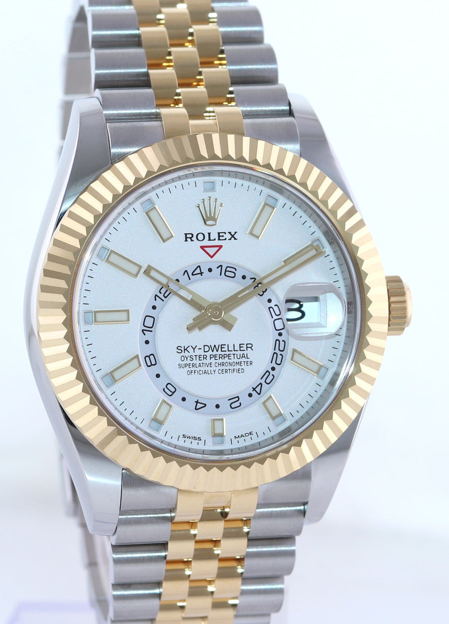 2021 NEW PAPERS Rolex 326933 Sky-Dweller 42mm White Dial Two Tone Steel Gold Jubilee Watch