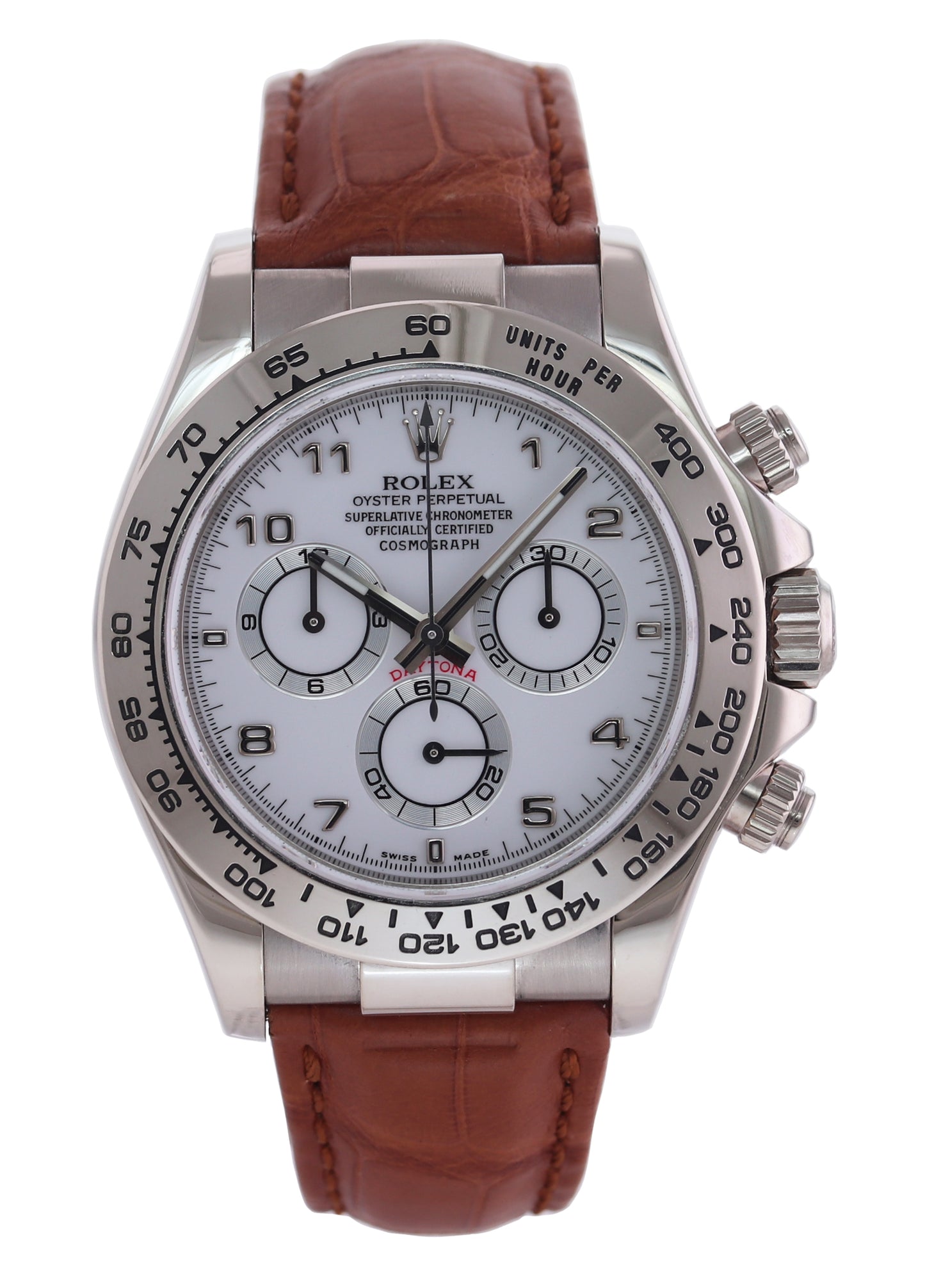 MINT & STICKERS Rolex Daytona 18k White Gold 116519 White Arabic Leather Watch