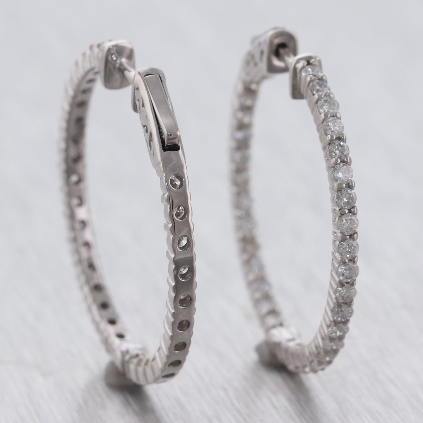 Modern 14k White Gold 2.03ctw Diamond In & Out Hoop Earrings