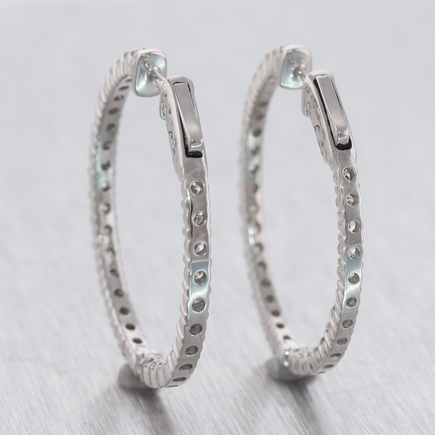 Modern 14k White Gold 2.03ctw Diamond In & Out Hoop Earrings