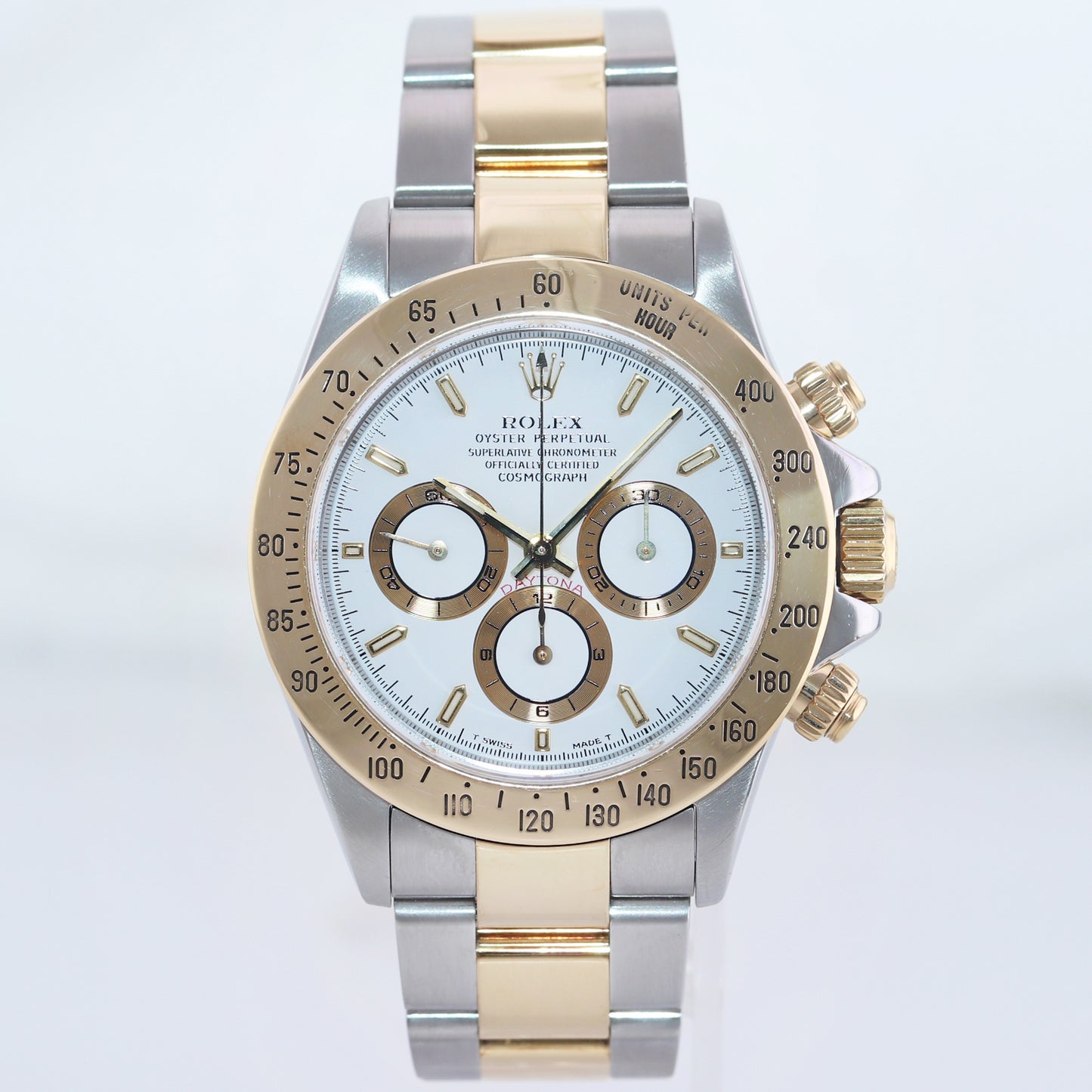 1999 Rolex Daytona 16523 Zenith Two Tone Steel Yellow Gold White Stick Dial Watch Box
