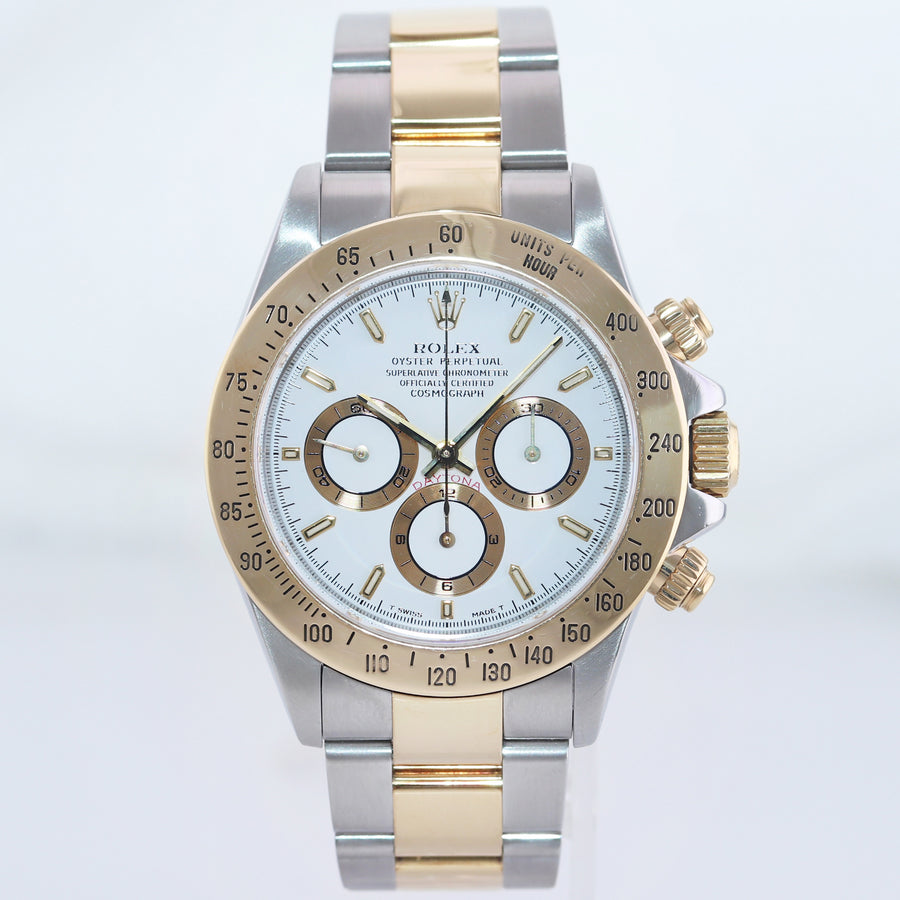 1999 Rolex Daytona 16523 Zenith Two Tone Steel Yellow Gold White Stick Dial Watch Box