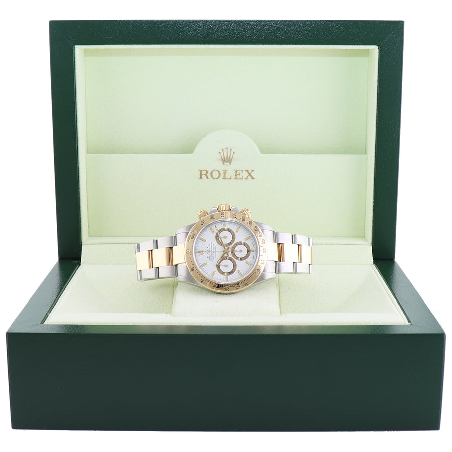 1999 Rolex Daytona 16523 Zenith Two Tone Steel Yellow Gold White Stick Dial Watch Box