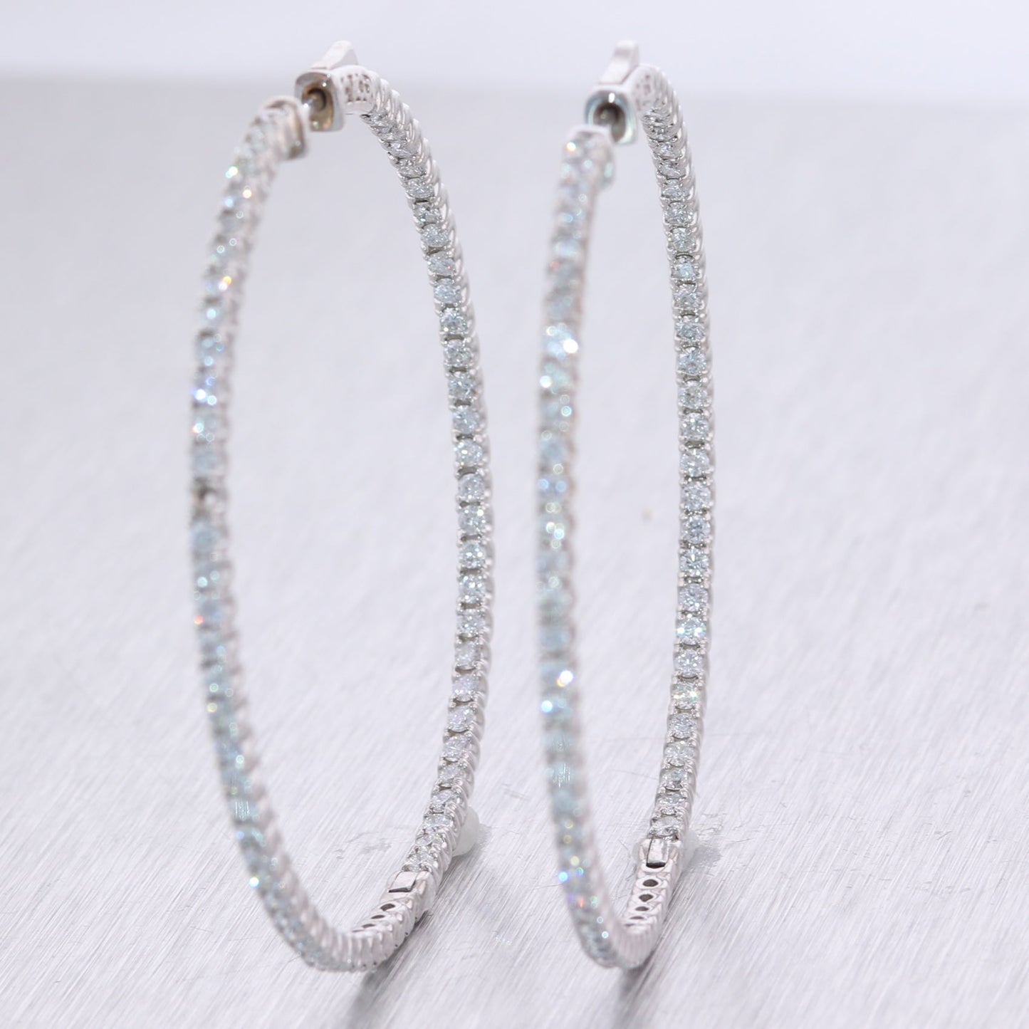 Modern 14k White Gold 3.80ctw Diamond In & Out Hoop Earrings