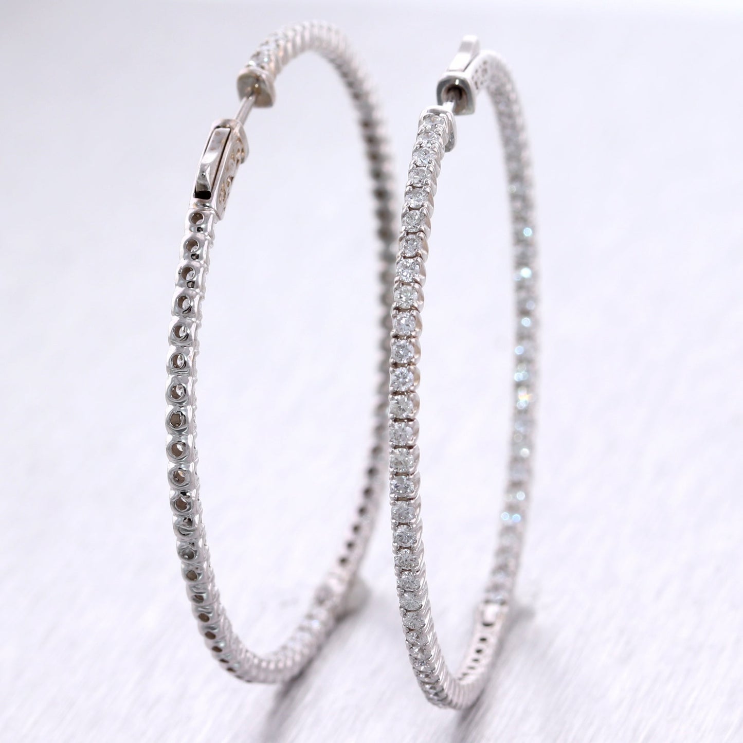 Modern 14k White Gold 3.80ctw Diamond In & Out Hoop Earrings