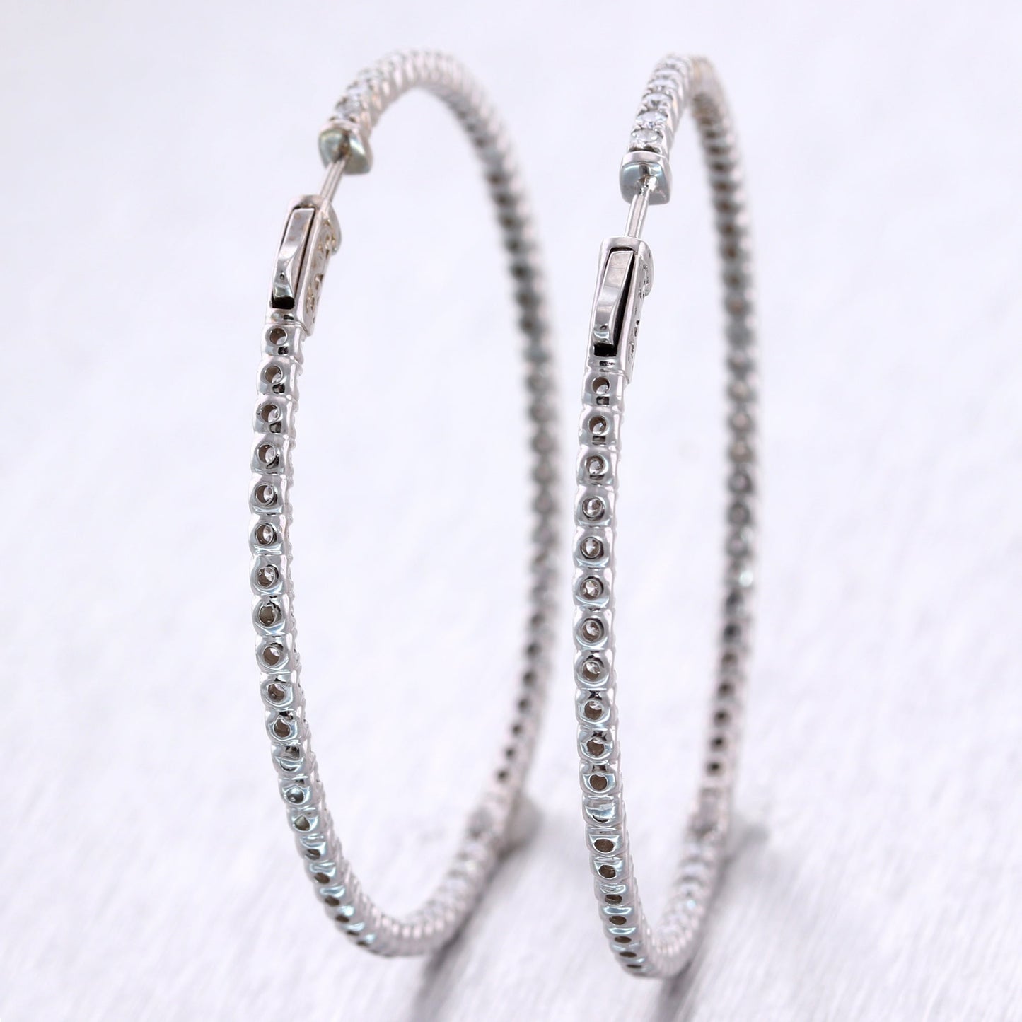 Modern 14k White Gold 3.80ctw Diamond In & Out Hoop Earrings