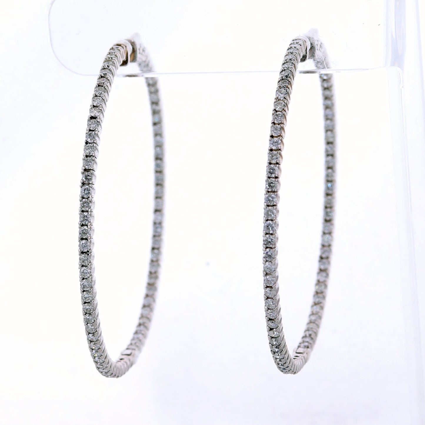 Modern 14k White Gold 3.80ctw Diamond In & Out Hoop Earrings