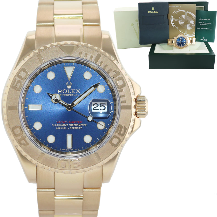 MINT 2009 Rolex Yacht-Master 18k Yellow Gold 16628 40mm Blue Watch Box