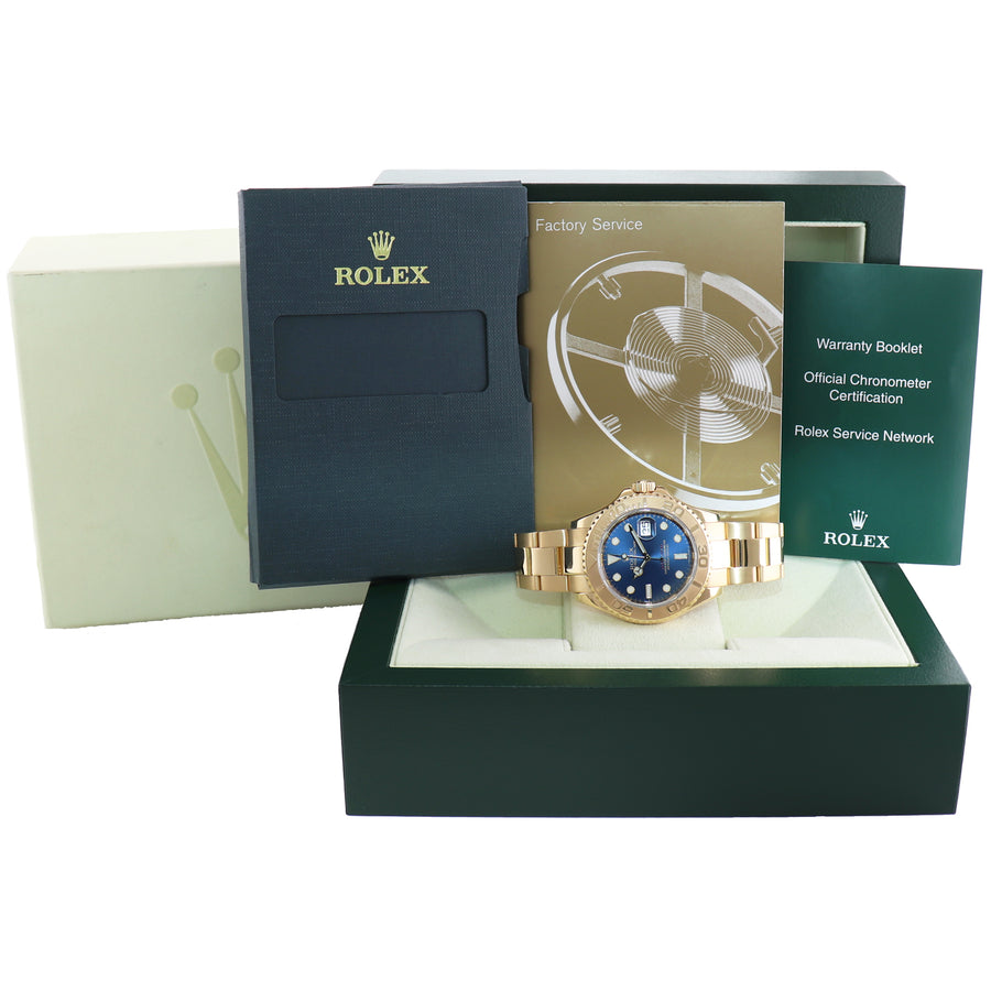 MINT 2009 Rolex Yacht-Master 18k Yellow Gold 16628 40mm Blue Watch Box