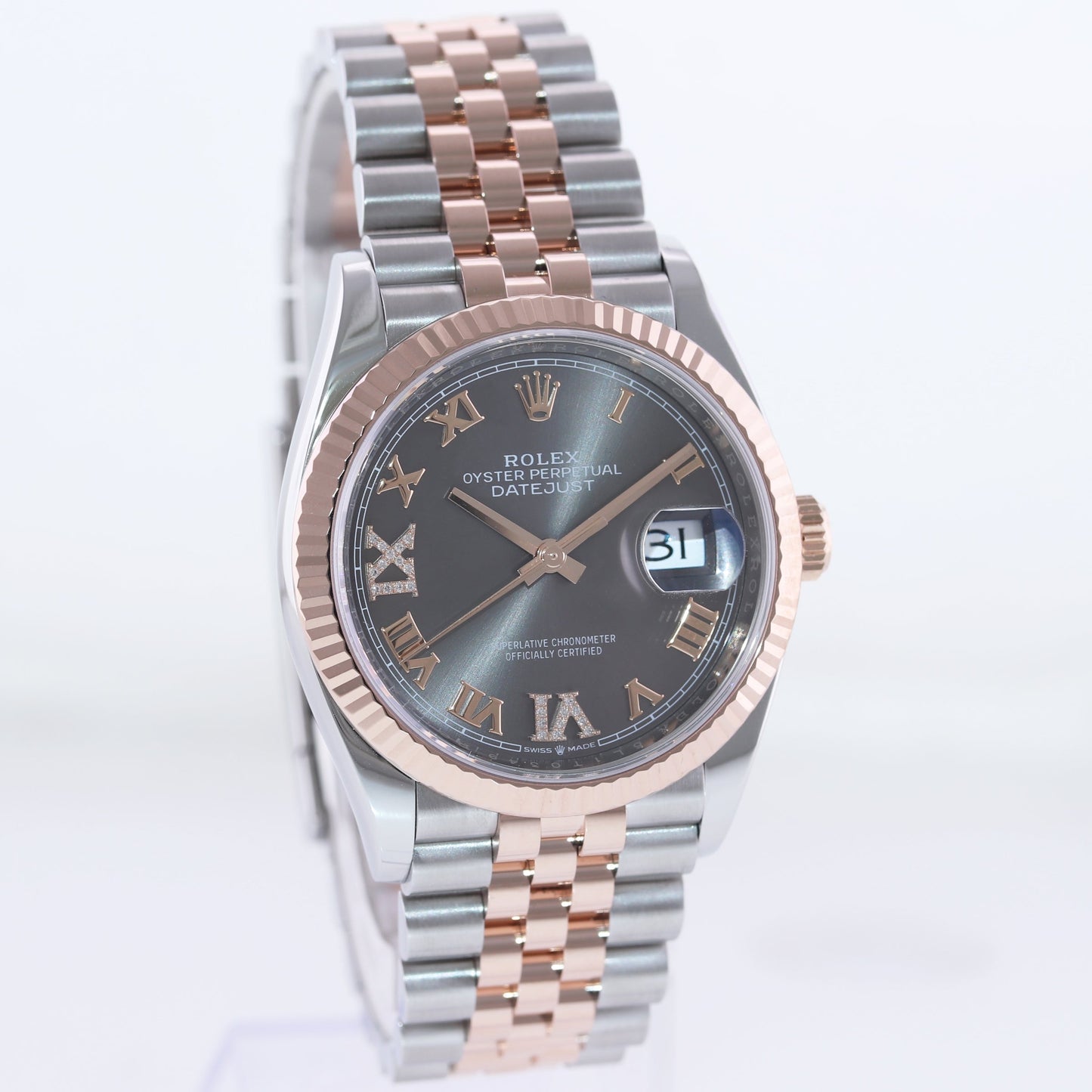 MINT PAPERS Rolex DateJust 36mm Jubilee Rhodium Diamond Rose Gold 126231 Watch