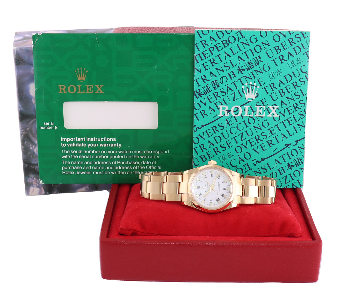 Ladies Rolex Oyster Perpetual 18k Yellow Gold 31mm Midsize White Roman Watch