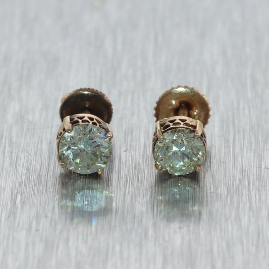 1930's Antique Old European 10k Yellow Gold 1.10ctw Cut Diamond Earrings