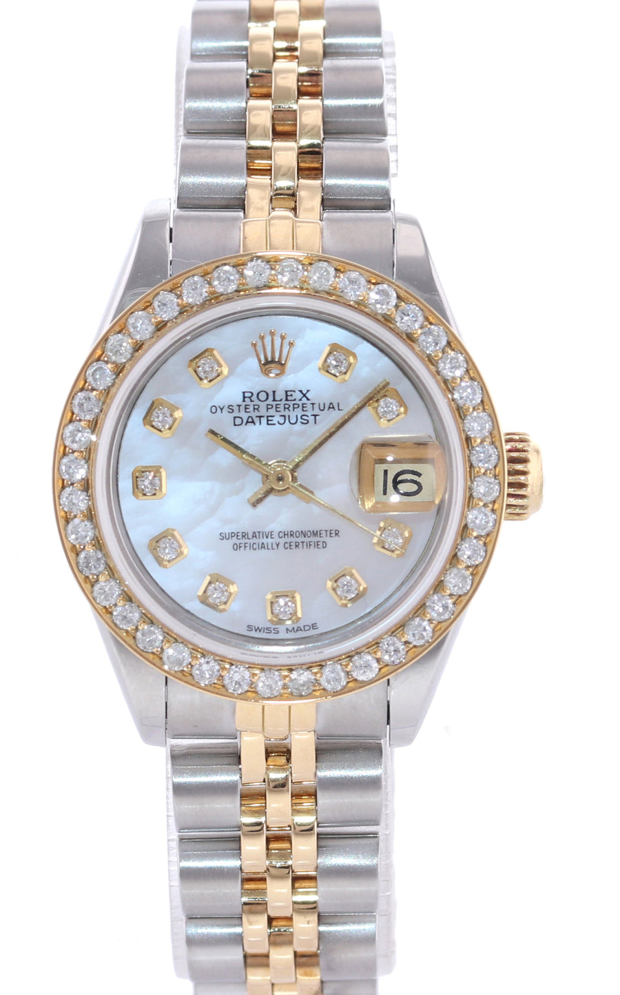 Diamond Ladies Rolex DateJust 26mm 69173 Two Tone Gold Jubilee Mother of Pearl Watch