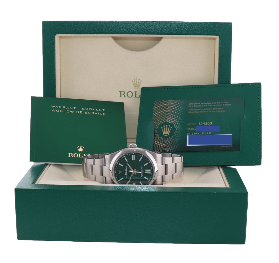 MARCH 2025 NEW PAPERS Rolex 124300 Oyster Perpetual 41mm Green Watch Box
