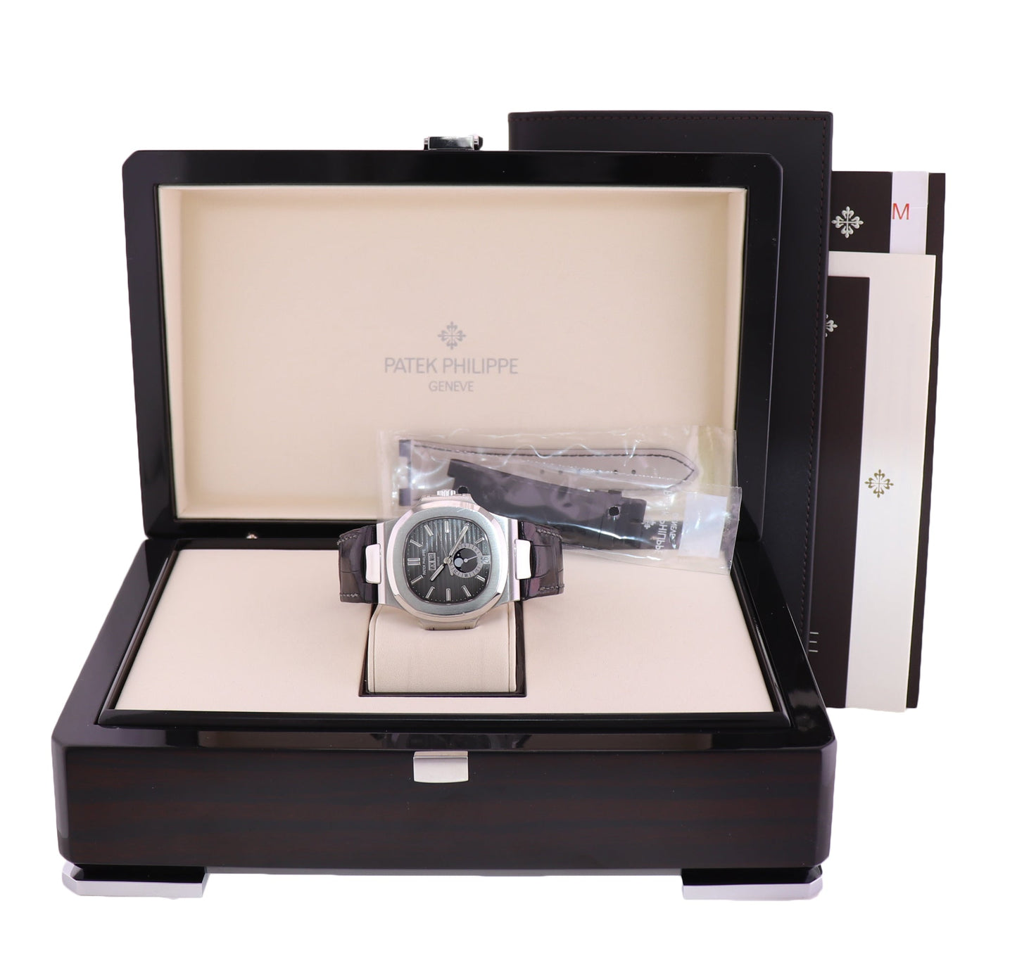 2014 MINT PAPERS Patek Philippe Nautilus Moonphase 5726a Grey Steel Watch Box