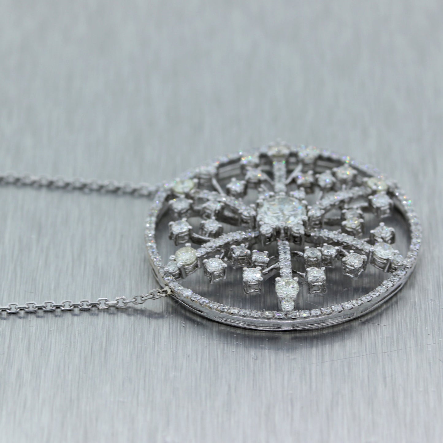 GAS Vintage Estate 18k White Gold 3.55ctw Diamond Snowflake 19" Necklace