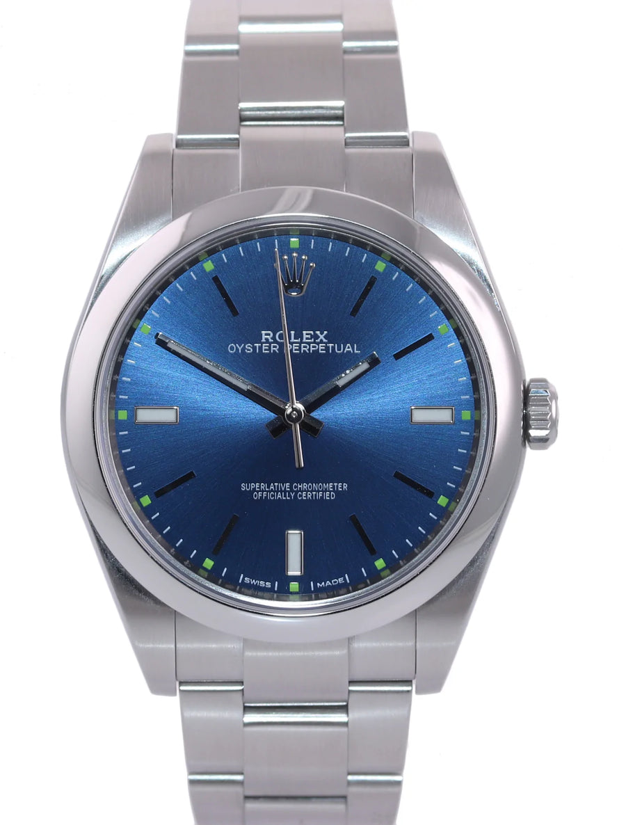 2018 Mint PAPERS Rolex Oyster Perpetual 41mm Blue Stick Oyster Watch 114300 Box
