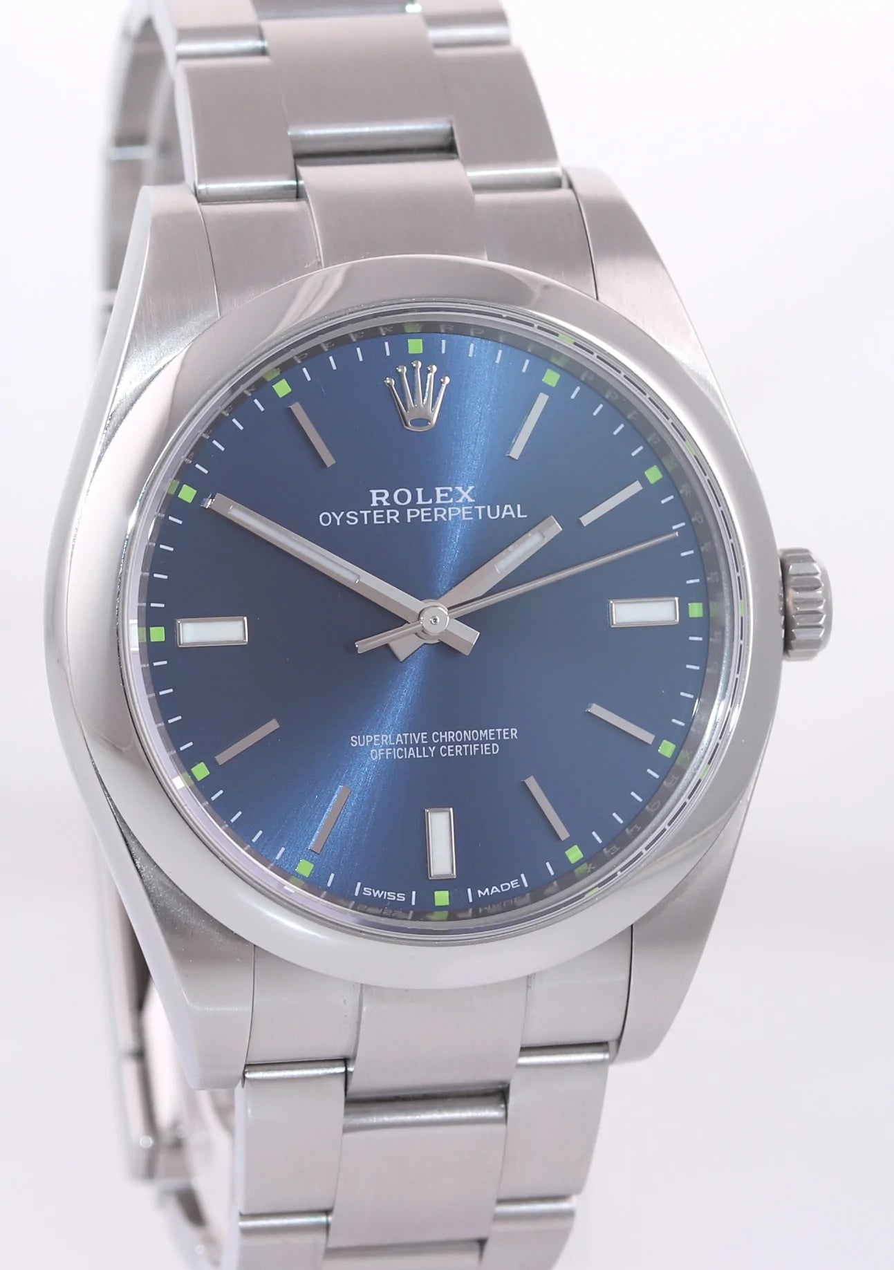 2018 Mint PAPERS Rolex Oyster Perpetual 41mm Blue Stick Oyster Watch 114300 Box