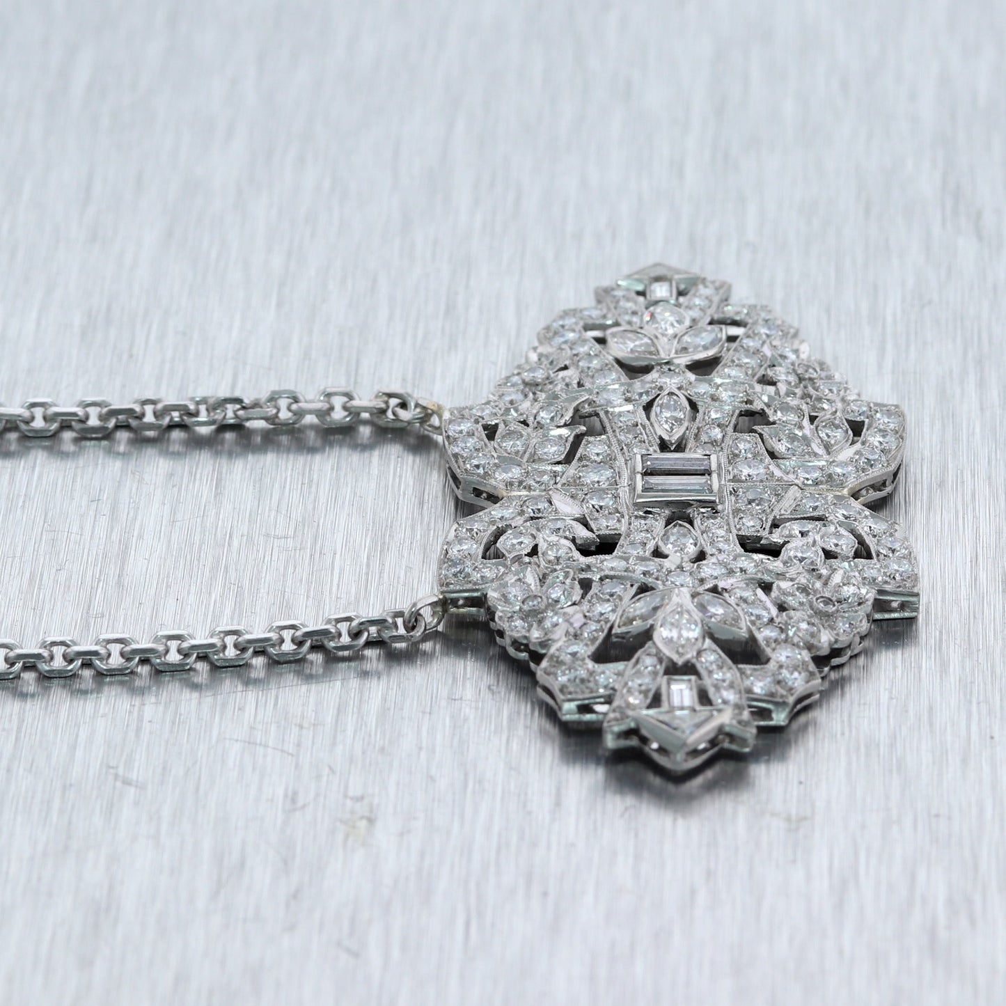 Vintage Estate Platinum 5.15ctw Multi-Cut Diamond Pendant 22" Necklace