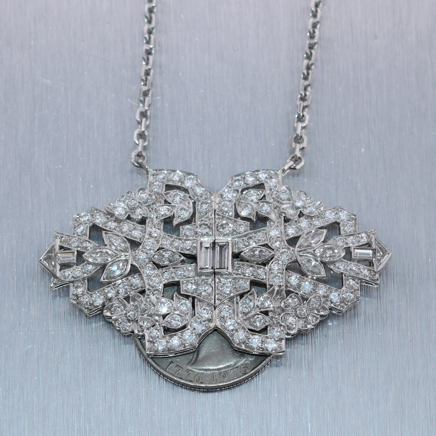 Vintage Estate Platinum 5.15ctw Multi-Cut Diamond Pendant 22" Necklace