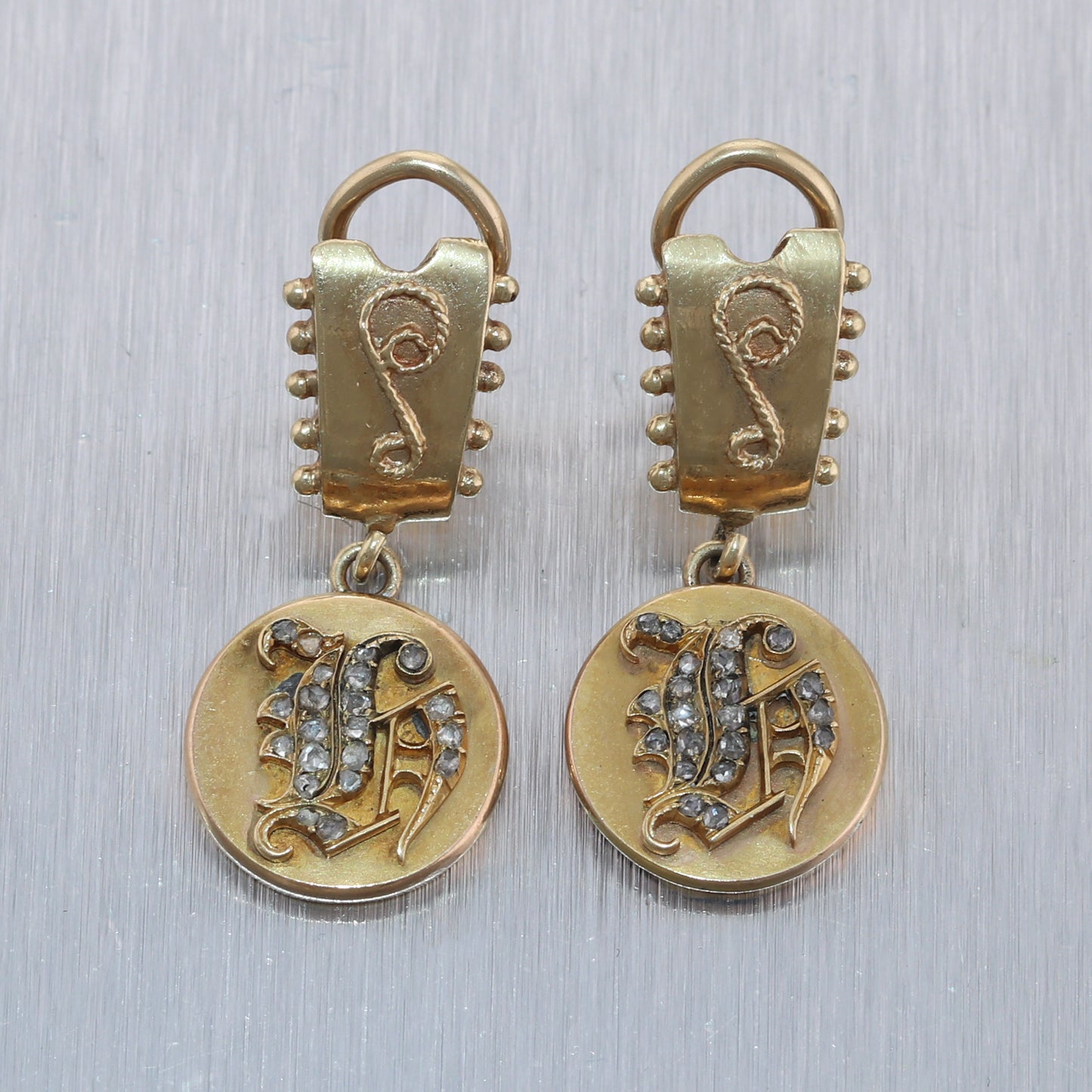 1880's Antique Victorian 14k Yellow Gold 0.50ctw Diamond Dangle Clip-On Earrings