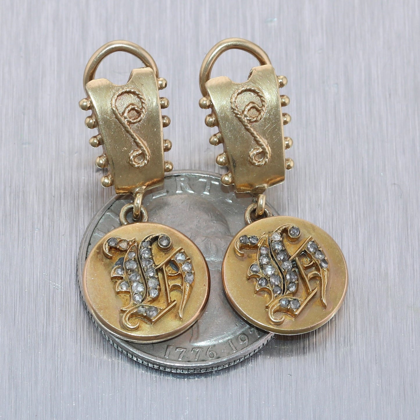 1880's Antique Victorian 14k Yellow Gold 0.50ctw Diamond Dangle Clip-On Earrings