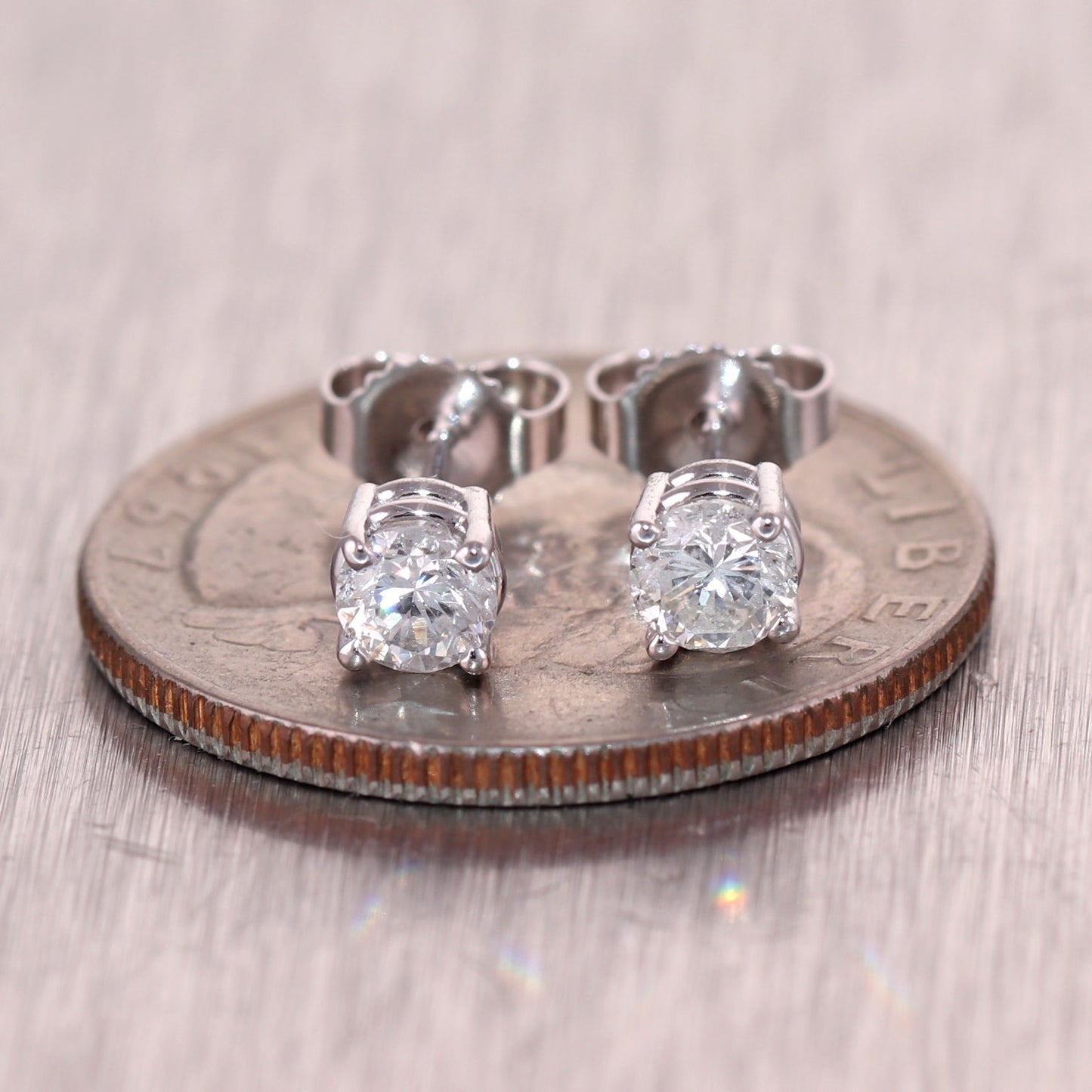 Modern 14k White Gold 0.68ctw Diamond Stud Earrings