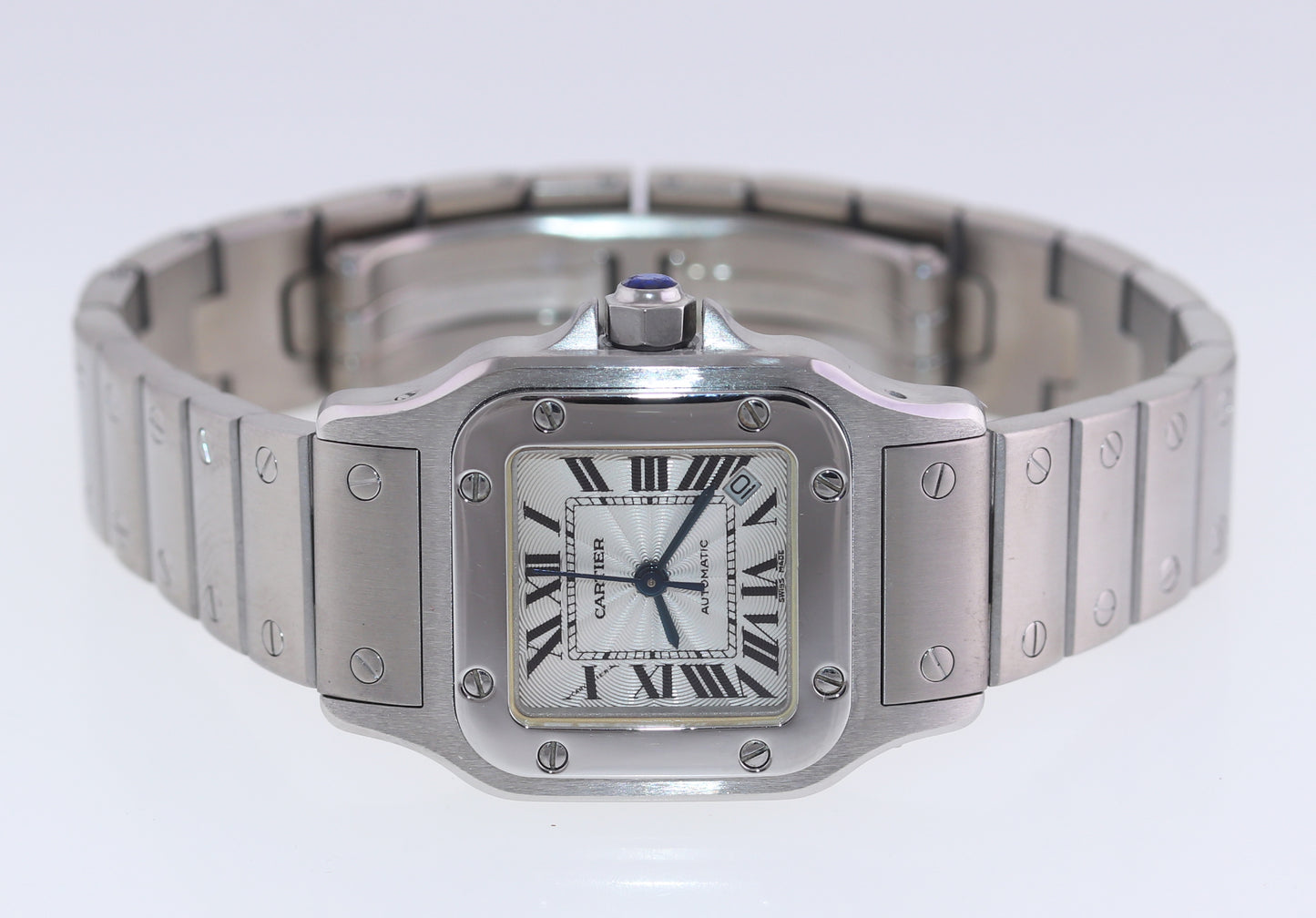 Ladies Cartier Santos Galbee 2423 Steel 24mm Silver Roman Automatic Date Watch