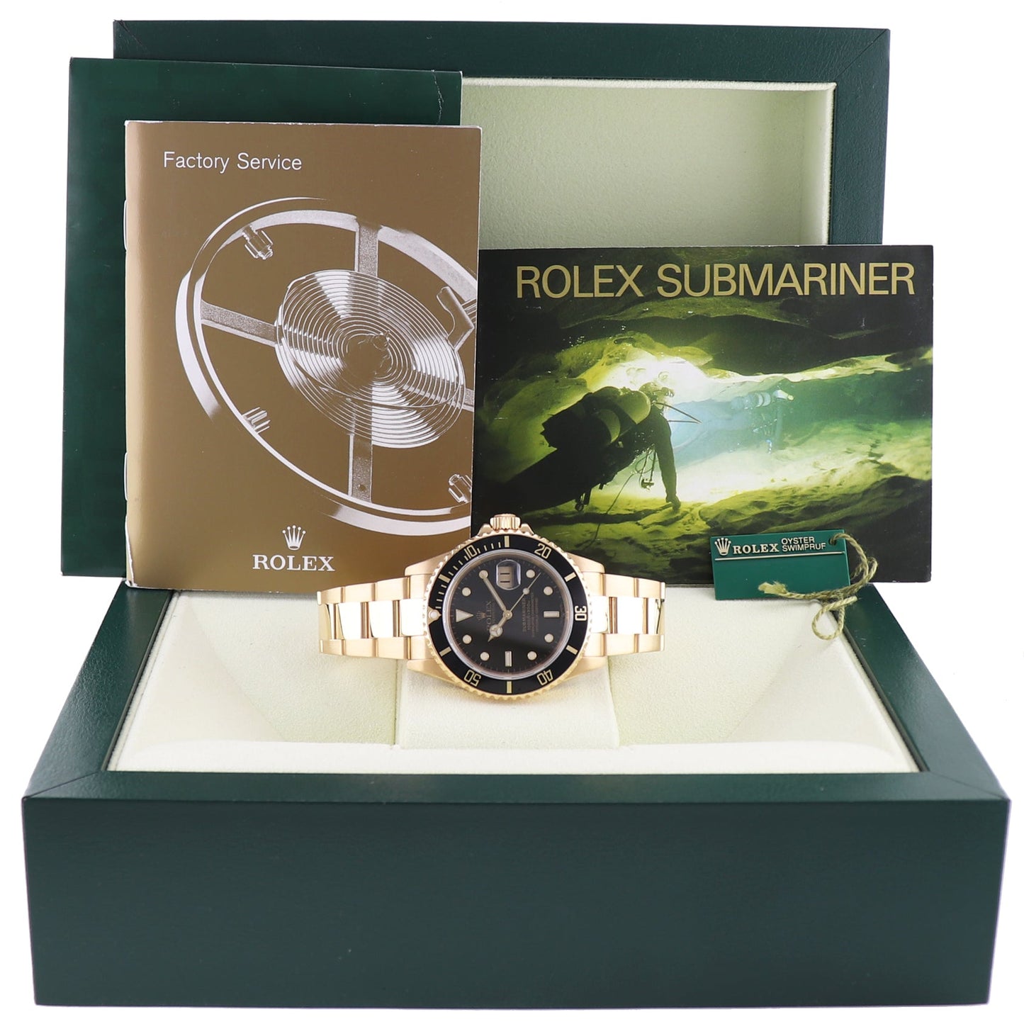 2002 MINT Rolex 16618LN Submariner 18K Yellow Gold Black Dial 40mm No Hole Case Watch Box