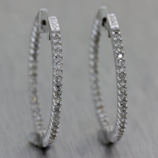 Modern 18k White Gold 0.40ctw Diamond In & Out Hoop Earrings