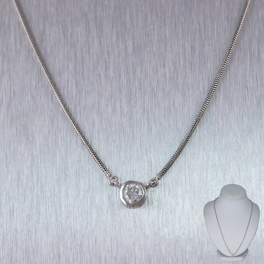 Modern Platinum 0.75ct Solitaire Diamond 19" Necklace